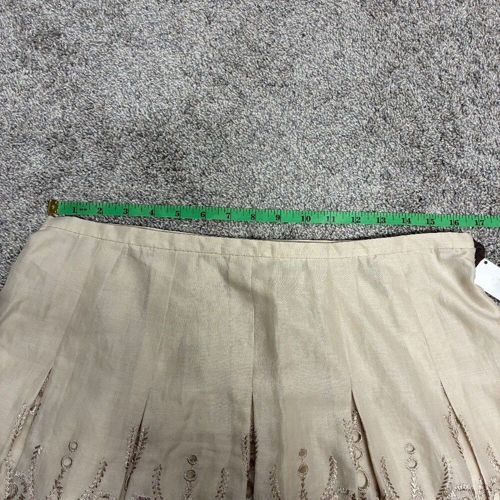 Talbots Cotton Lace Embroidered Skirt Size 14 Beige Boho Lined A-Line Ribbon Tie - Picture 12 of 15